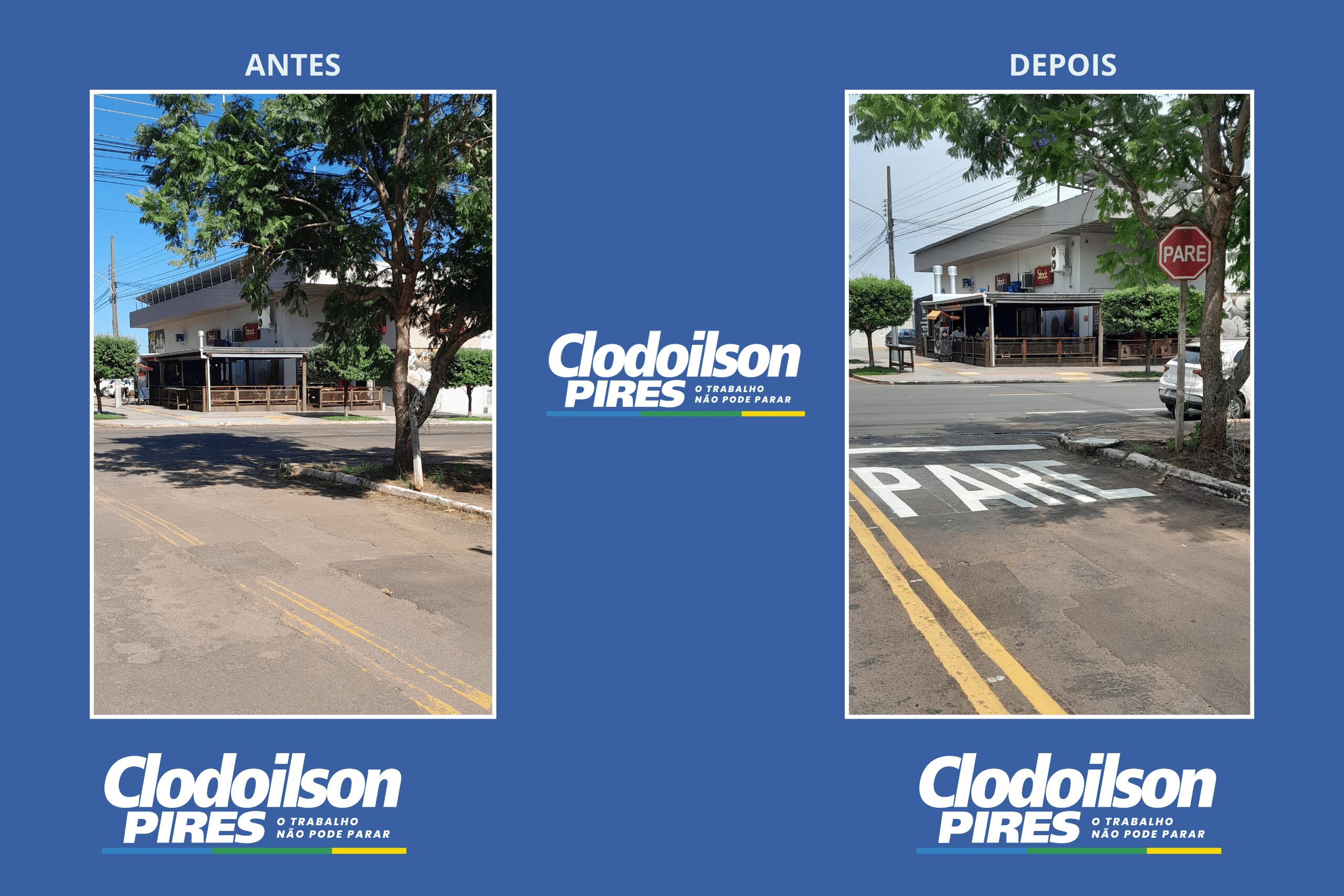 Antes e Depois: Pedido de Pintura de Sinalização na Rua Centáurea feito pelo Gabinete do Vereador Clodoilson Pires foi atendido