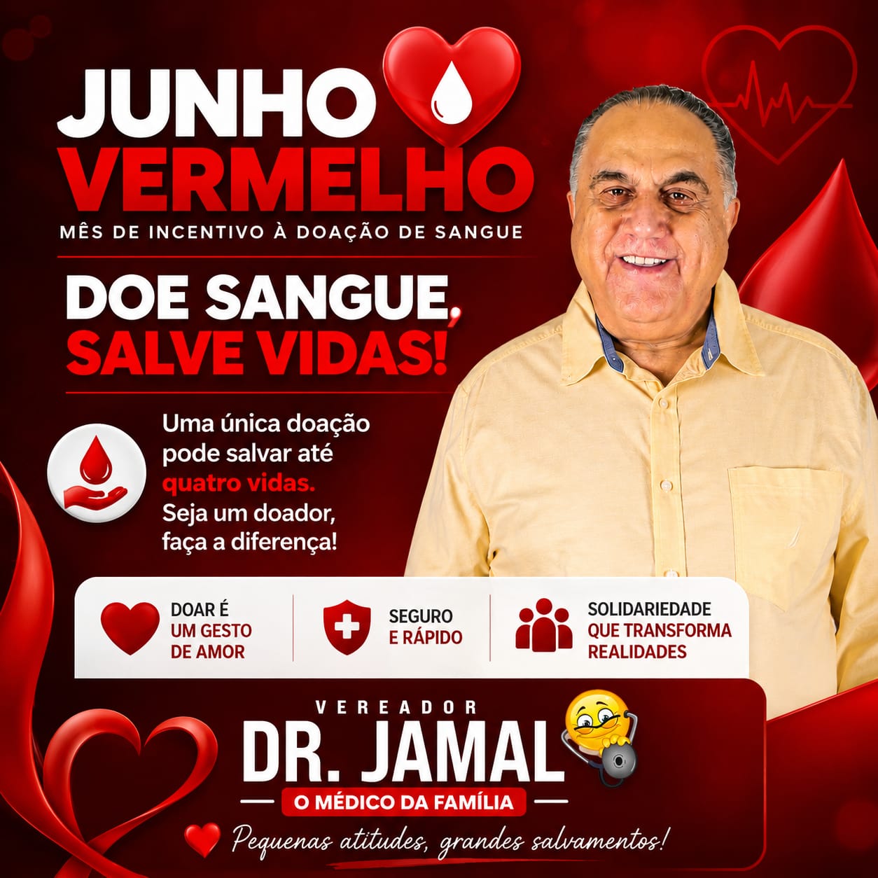 Vereador Dr. Jamal reforça a importância da doação de sangue durante o Junho Vermelho