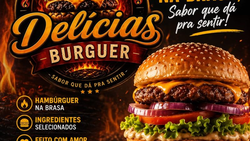 Delícias Burger: O Verdadeiro Hambúrguer Artesanal Feito na Brasa!
